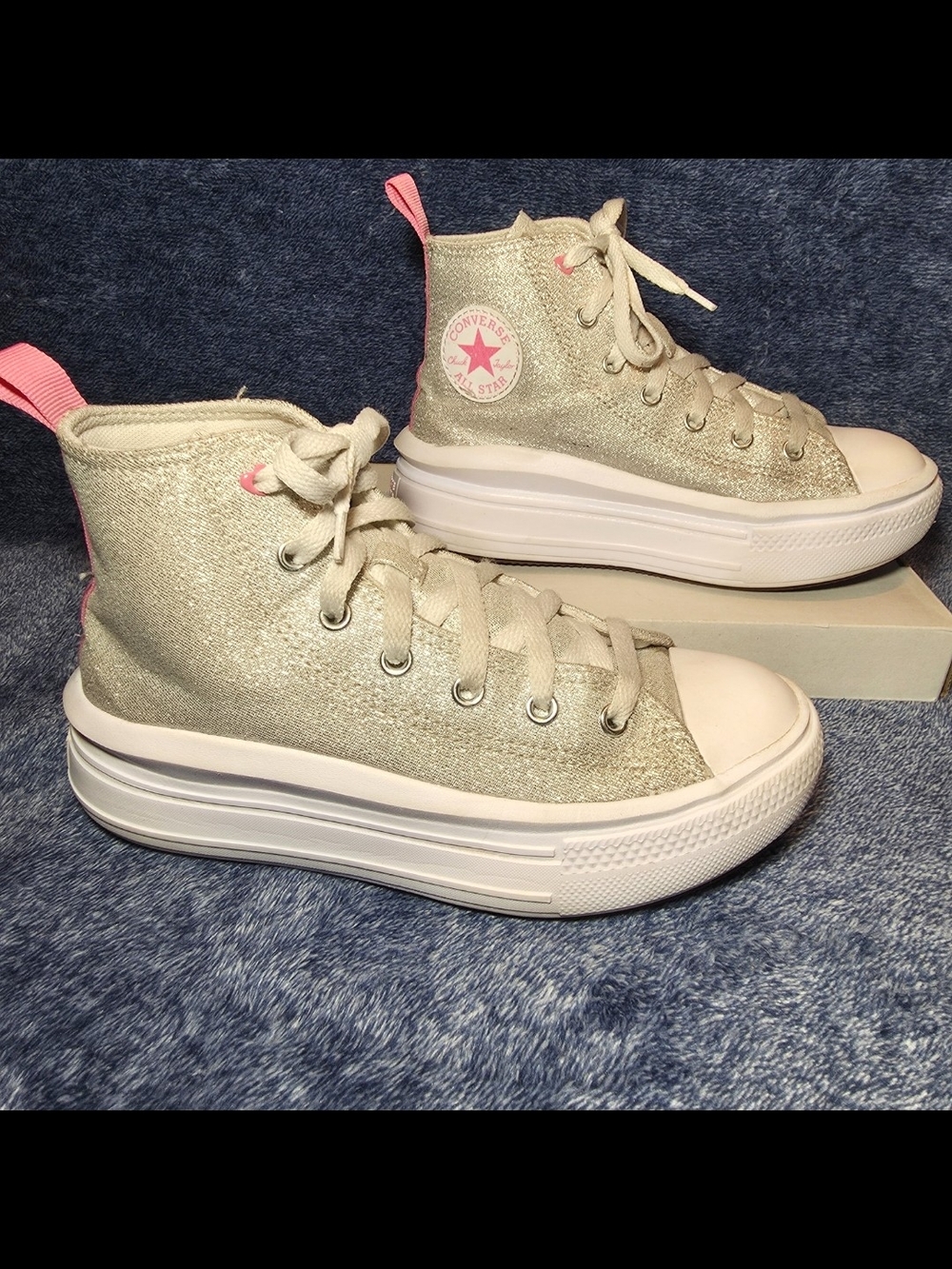 Converse Kids High-Top Sneakers in Silver with Pink Accents